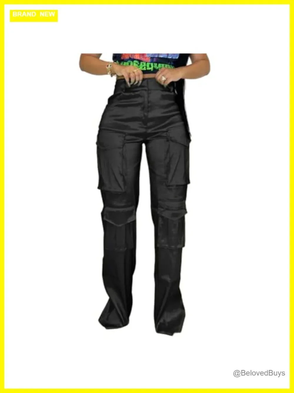 High Rise Cargo Pants with Pockets Y2K Hip Hop Wide Leg